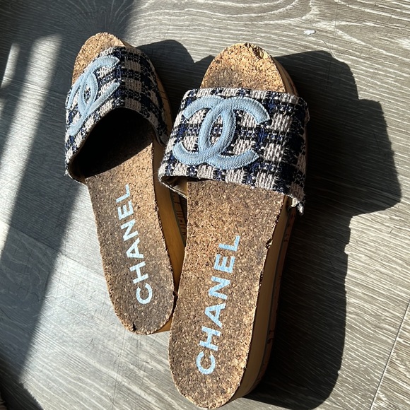 Plaid Blue Chanel Mules - Picture 2 of 7